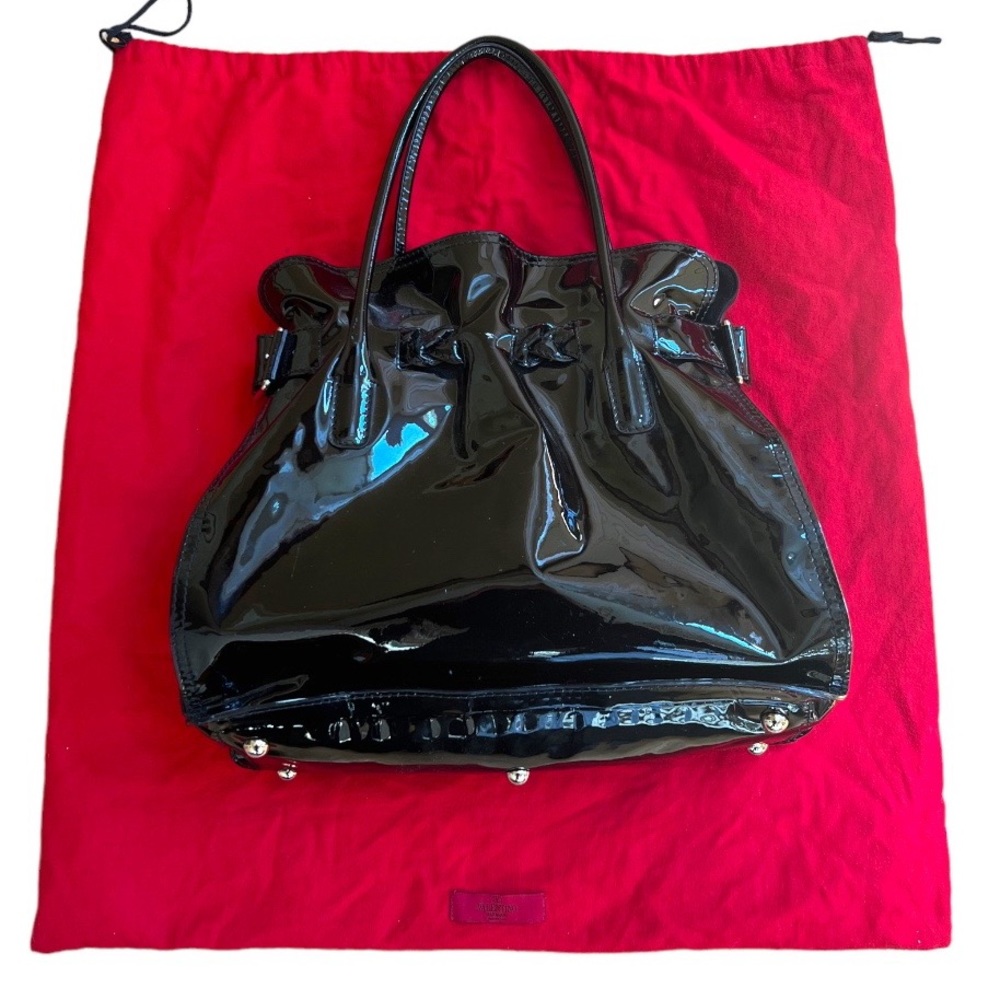 VALENTINO Black Patent Leather Histoire Large Tote Bag